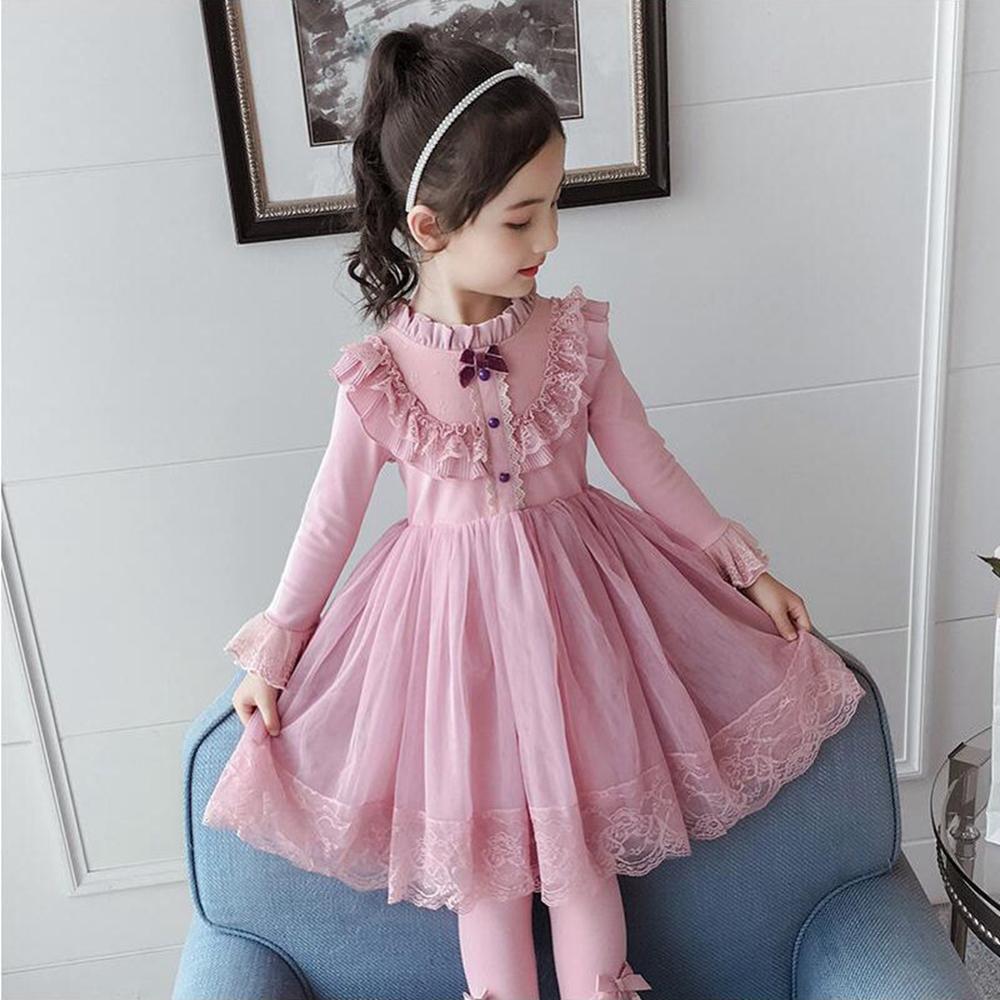 Girls Winter Autumn Dress Mesh Ruffle Party Flower Dresses 3-10 Years