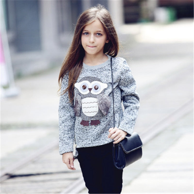 Girl Winter Cute Sweater Cartoon Cute Owl Sweater 6-14 Years