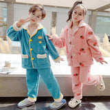 Kid Baby Girls Winter Pajamas Set Plus Velvet  Warm Flannel Thicken Sleepwear