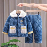 Kid Baby Girls Winter Pajamas Set Plus Velvet  Warm Flannel Thicken Sleepwear