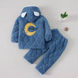 Kid Baby Girls Winter Pajamas Set Plus Velvet  Warm Flannel Thicken Sleepwear