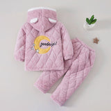 Kid Baby Girls Winter Pajamas Set Plus Velvet  Warm Flannel Thicken Sleepwear