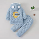 Kid Baby Girls Winter Pajamas Set Plus Velvet  Warm Flannel Thicken Sleepwear