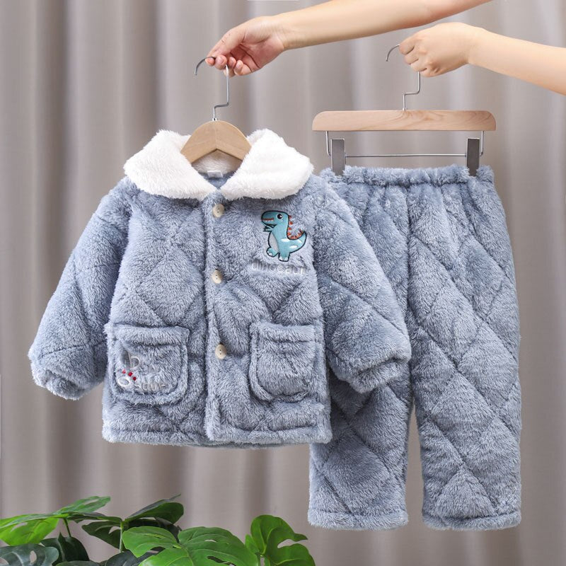 Kid Baby Girls Winter Pajamas Set Plus Velvet  Warm Flannel Thicken Sleepwear