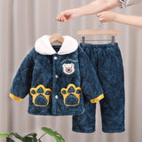 Kid Baby Girls Winter Pajamas Set Plus Velvet  Warm Flannel Thicken Sleepwear