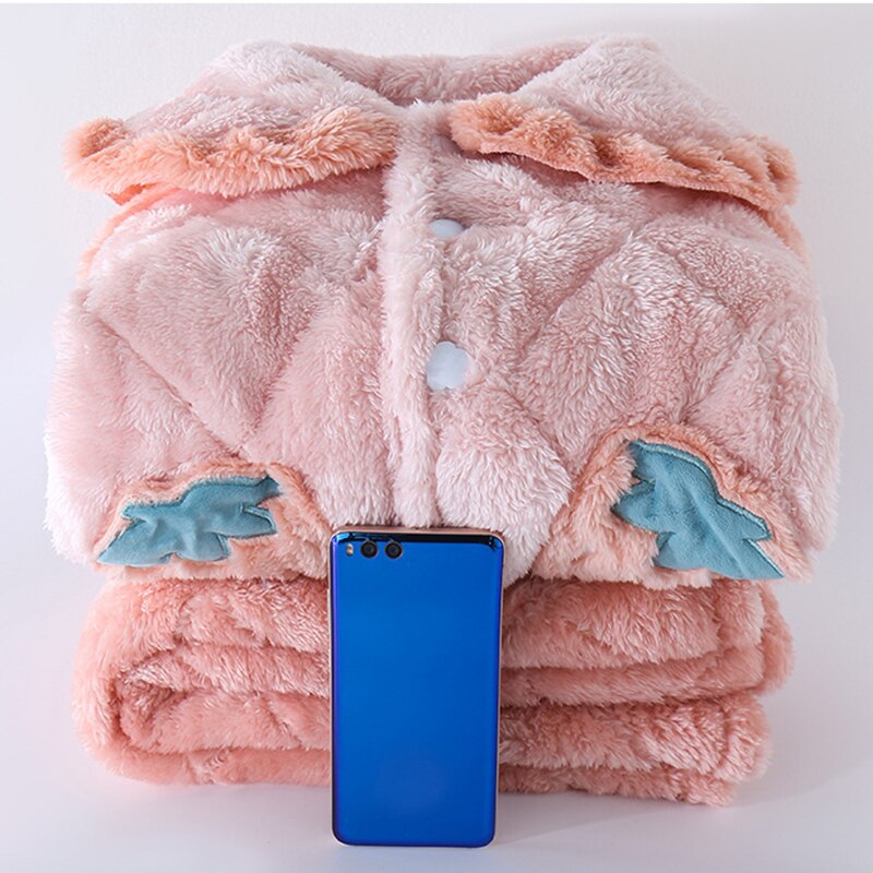 Kid Baby Girls Winter Pajamas Set Plus Velvet  Warm Flannel Thicken Sleepwear