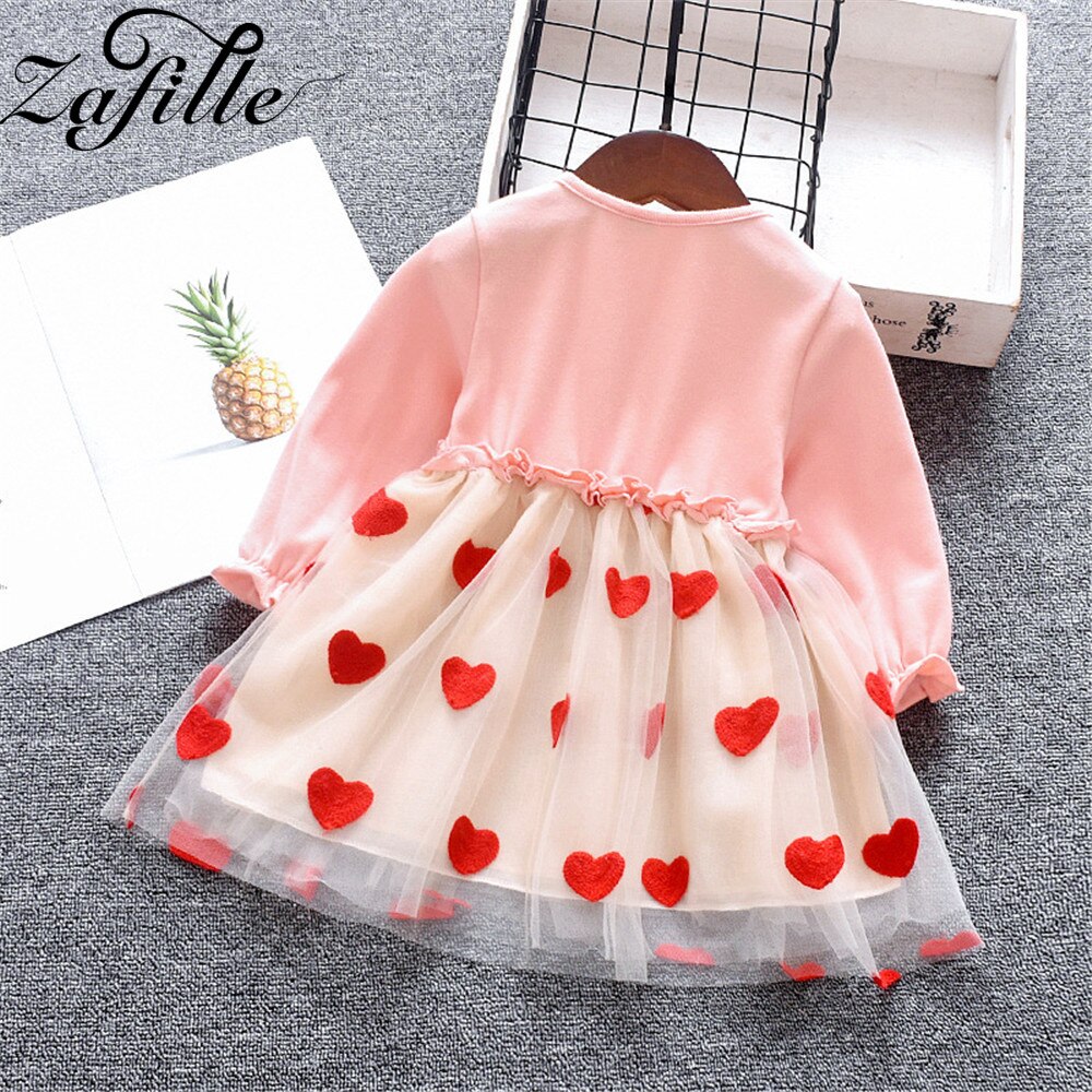 Baby Girl Long Sleeve Cute Heart Patchwork Mesh Flower Dress 0-2 Years