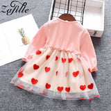 Baby Girl Long Sleeve Cute Heart Patchwork Mesh Flower Dress 0-2 Years