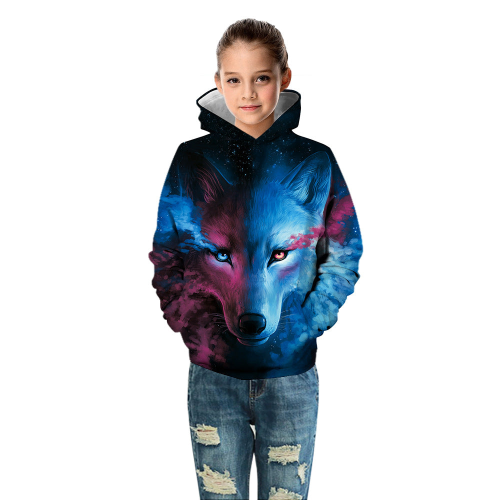 Kid Boy Girl Ice Fire Wolf Pullover Hoodie Casual Sportswear