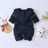 Baby Solid Hooded Long-sleeve Christmas Jumpsuit Romper