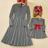 Family Matching Autumn Fashion Print Bow Mom Daughter Dresses