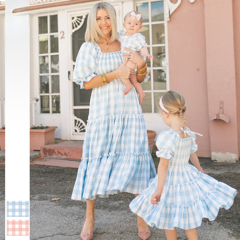 Family Matching Parent-child Sweet Leisure Loose Cake Bubble Sleeve Dresses