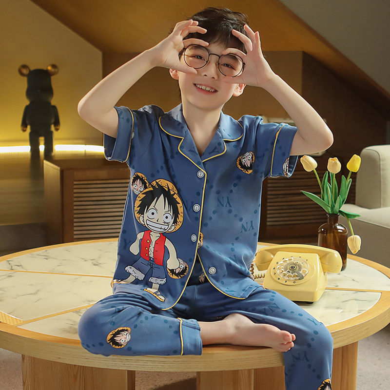 Kid Boys Home Suit Summer Cotton Thin Wicking Short Sleeve Pajamas