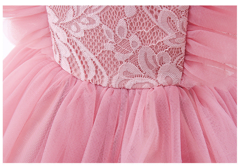 Kid Baby Girl Princess Flying Sleeve Mesh Lace Stitching Bow Dresses