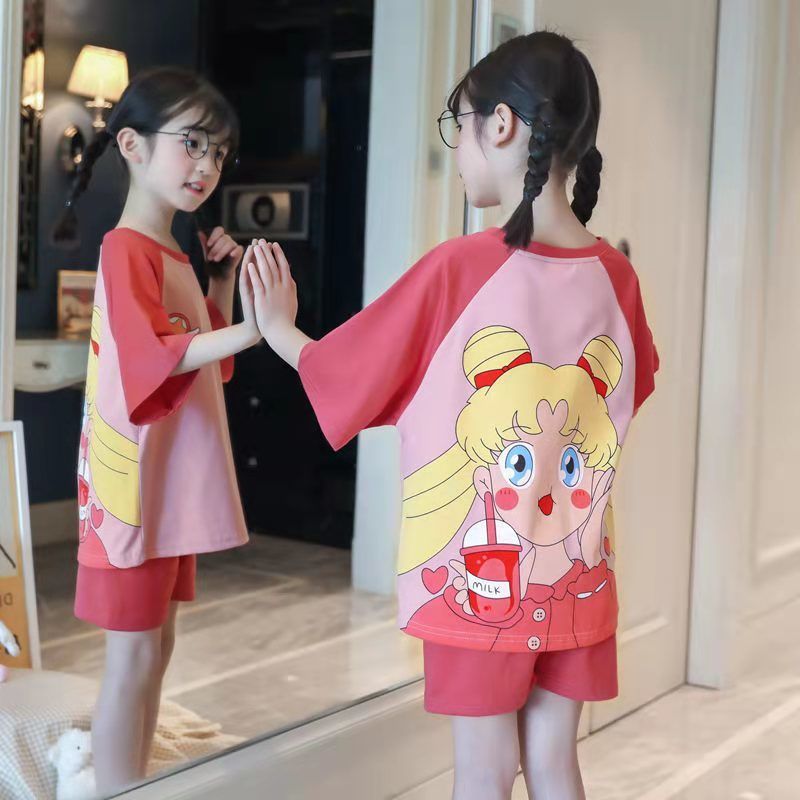 Kid Boys Girls Home Suit Pajamas Summer Thin Pure Cotton Short Sleeve Pajamas