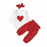 Infant Newborn Girls Set Long Sleeve Heart Print Valentine Sets 3 Pcs