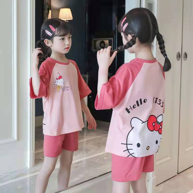 Kid Boys Girls Home Suit Pajamas Summer Thin Pure Cotton Short Sleeve Pajamas