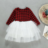 Kids Girls Christmas Dress Casual Long Sleeve Plaid Patchwork Dress