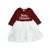 Kids Girls Christmas Dress Casual Long Sleeve Plaid Patchwork Dress
