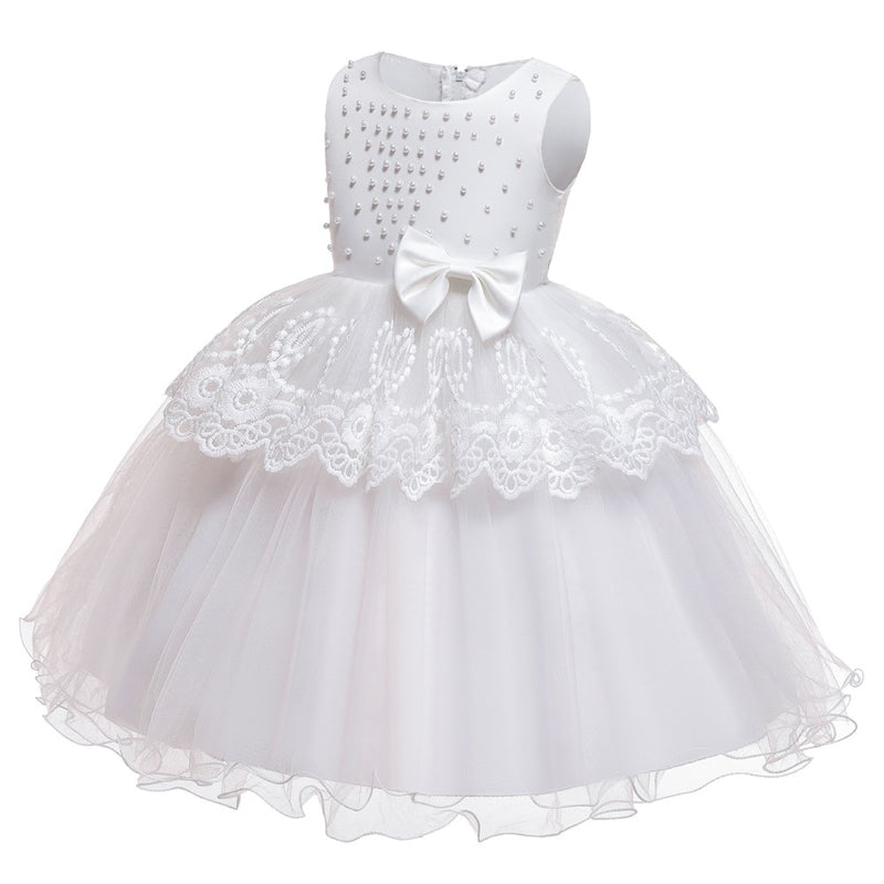 Kid Girl Princess Pearls Flower Lace Ball Gown Wedding Evening Dresses