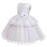 Kid Girl Princess Pearls Flower Lace Ball Gown Wedding Evening Dresses
