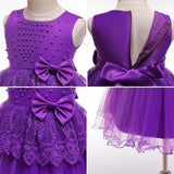 Kid Girl Princess Pearls Flower Lace Ball Gown Wedding Evening Dresses