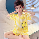 Kid Boys Home Ice Silk Pajamas Summer Thin Short Sleeve Suit Set