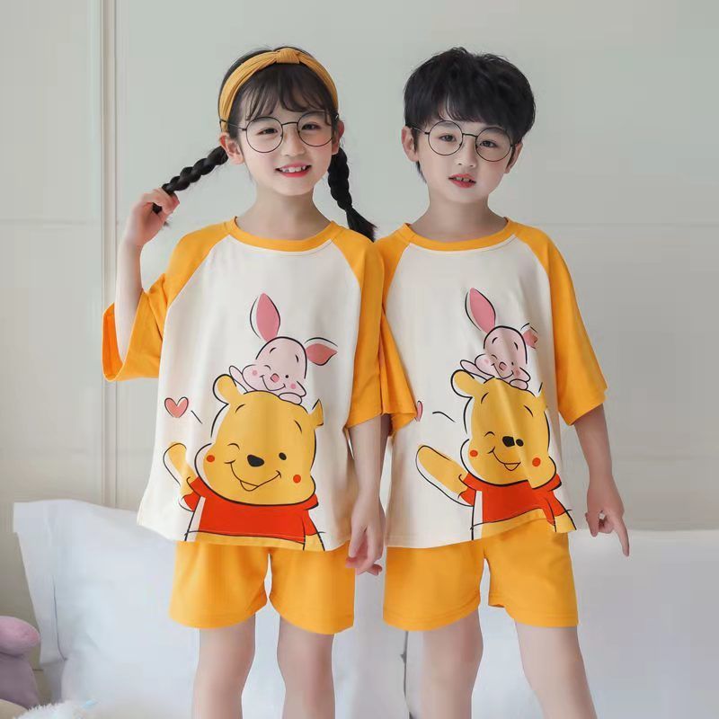 Kid Boys Girls Home Suit Pajamas Summer Thin Pure Cotton Short Sleeve Pajamas