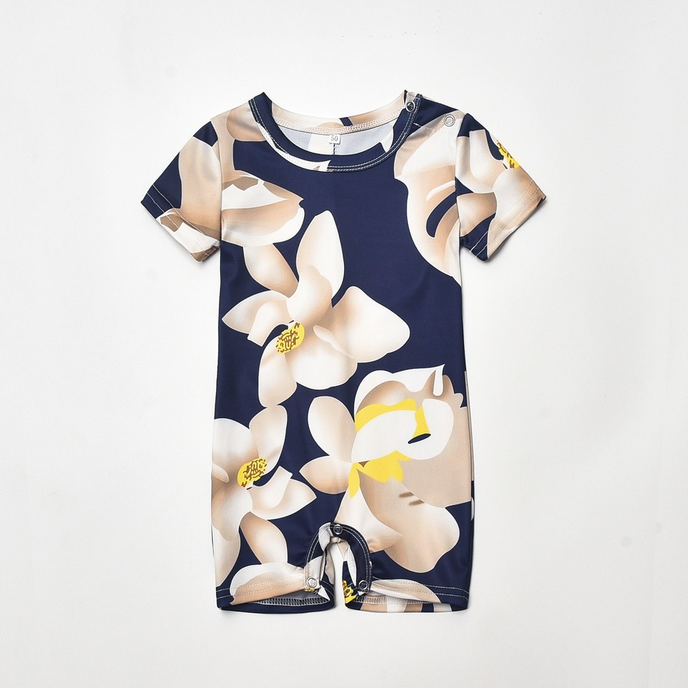 Family Matching Parent-child Summer Round Collar Short Sleeve Flower Swing Dresses