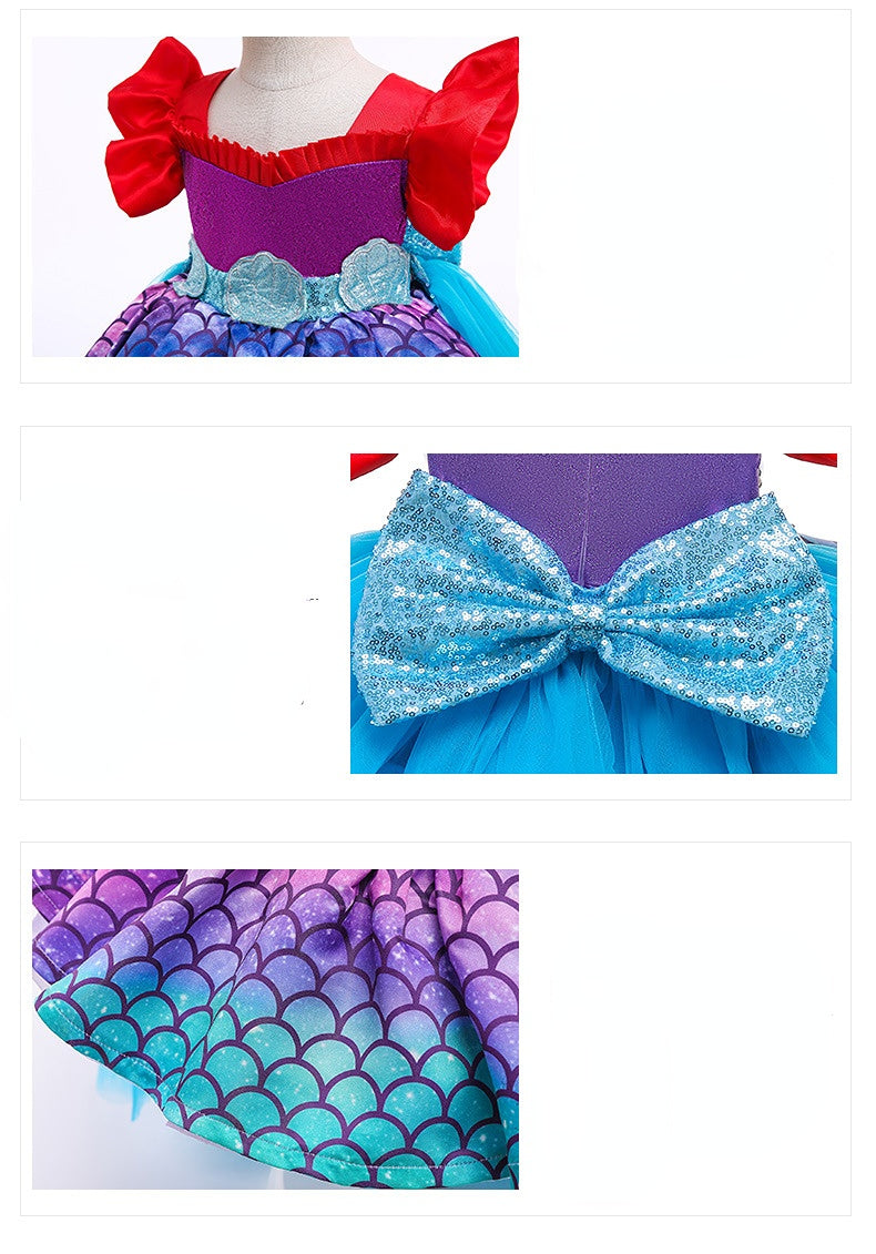 Kid Baby Girl Princess Mermaid Shell Tailing Birthday Dresses