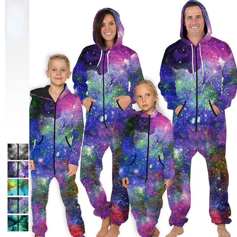 Family Matching Star Digital Print Fashion Zipper Long Sleeve Pajamas