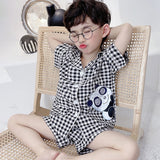 Kid Boys Home Ice Silk Pajamas Summer Thin Short Sleeve Suit Set