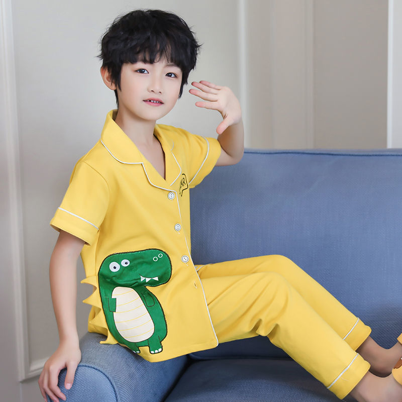 Kid Boys Home Suit Summer Cotton Thin Wicking Short Sleeve Pajamas