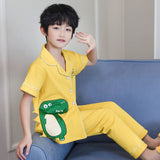 Kid Boys Home Suit Summer Cotton Thin Wicking Short Sleeve Pajamas