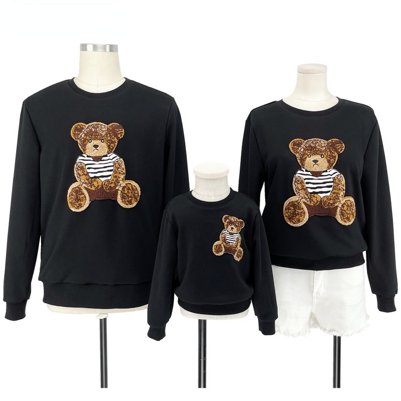 Family Matching Bear Embroidery Sweatshirt Pullover