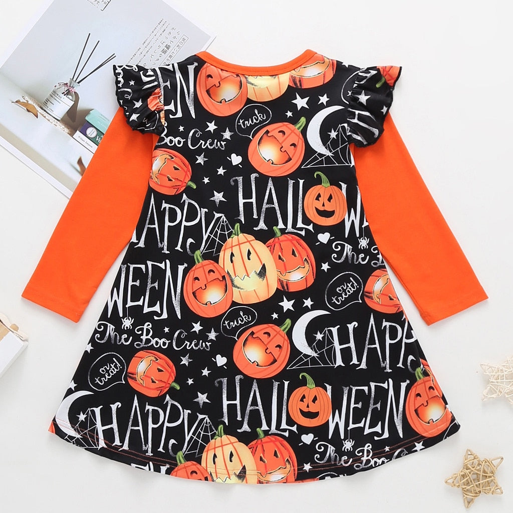 Girls Dress Long Sleeve Cartoon Halloween Print Costume 1-4 Years