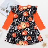 Girls Dress Long Sleeve Cartoon Halloween Print Costume 1-4 Years