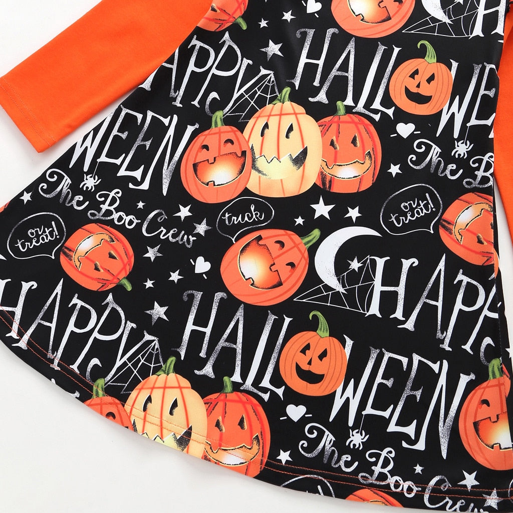 Girls Dress Long Sleeve Cartoon Halloween Print Costume 1-4 Years