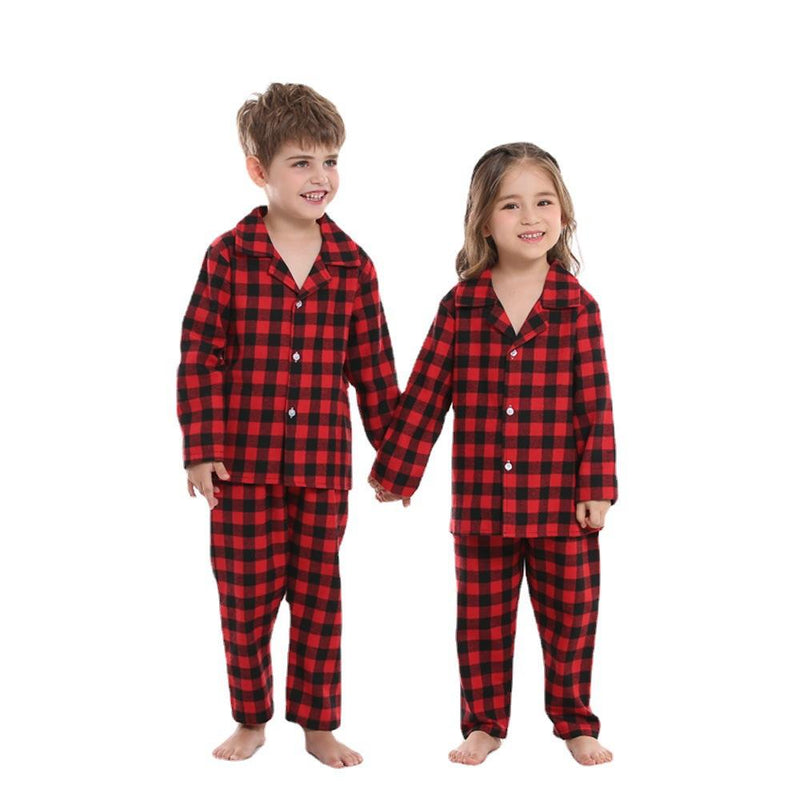 Boy Girl Christmas Homewear Pajamas Plaid 2 Pcs Set