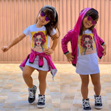 Girls Sets Autumn Full Sleeve Solid Hooded Tops+ Solid Coat 2pcs 1-8Years