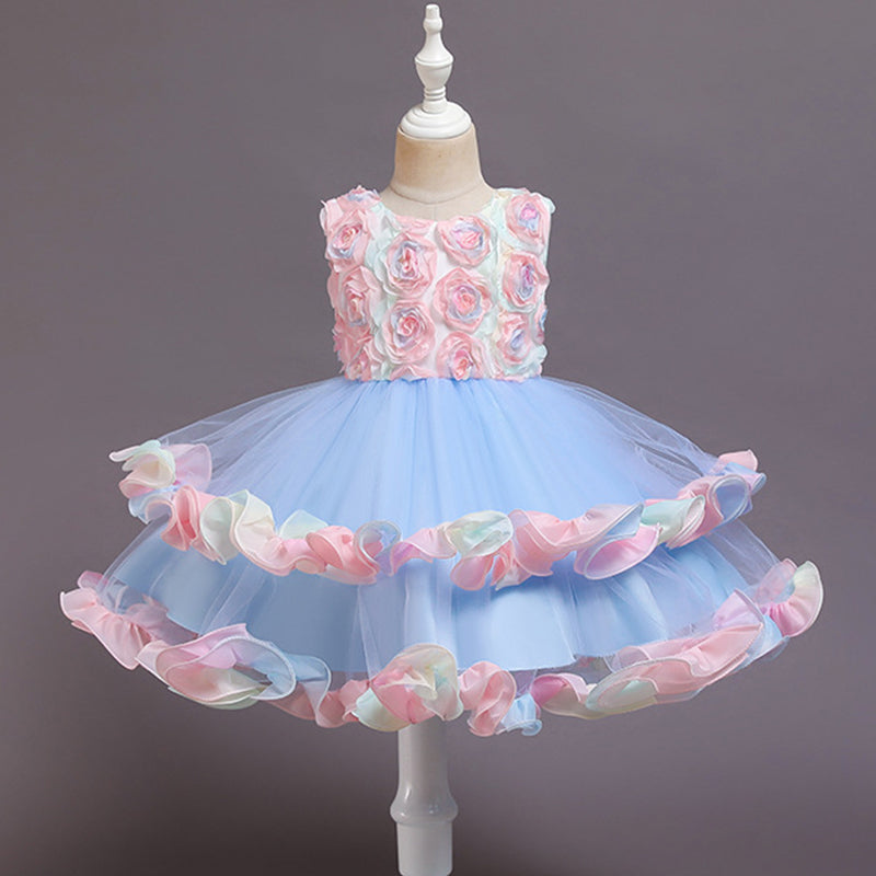 Kid Baby Girl Tailed Princess Party Birthday Petal Cake Mesh Ceremony Dresses