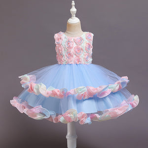 Kid Baby Girl Tailed Princess Party Birthday Petal Cake Mesh Ceremony Dresses