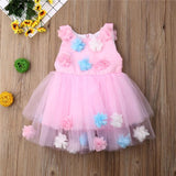 Girls 3D Flowers Princess Bow Ball Gown Summer Dresses