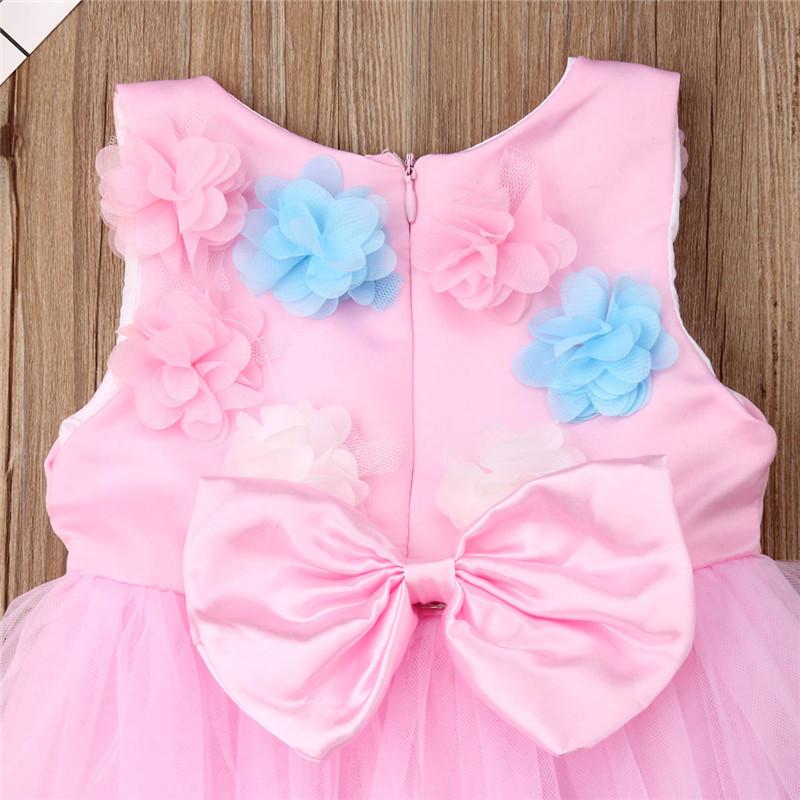 Girls 3D Flowers Princess Bow Ball Gown Summer Dresses