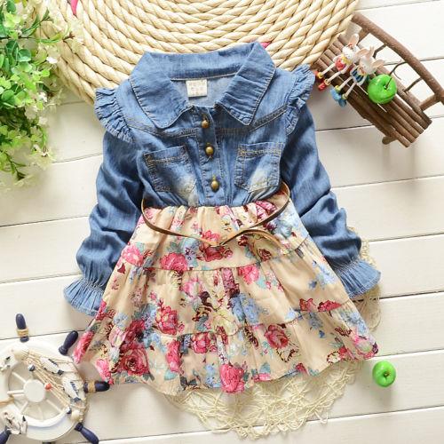 Baby Girl Denim Party Pageant Casual Flower Dress