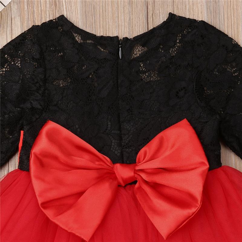 Girls Princess Mesh Lace Flower Long Sleeve Wedding Christmas Dress