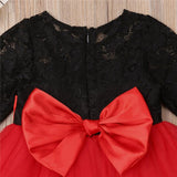 Girls Princess Mesh Lace Flower Long Sleeve Wedding Christmas Dress