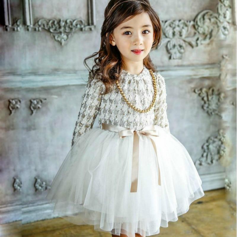 Girls Lace Princess Tutu Formal Long-sleeve Pageant Dress
