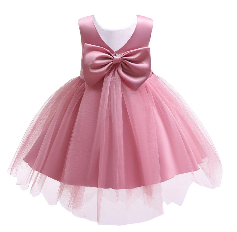 Girl Irregular Mesh Dress Big Bow Princess Dress