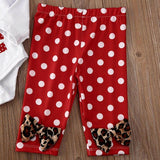 Baby Girl Love Polka Dot Leopard Print Valentine Outfit 3 Pcs Sets